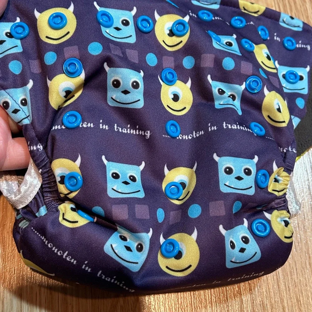 Monsters Inc Inspired Reusable Pocket Cloth Diaper Mike & Sulley Purple Snap Fit